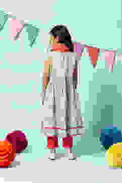 Green Cotton Flared Kurta Straight Palazzo Suit Set image number 4