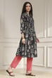 Black Cotton Printed A-Line Kurta image number 4