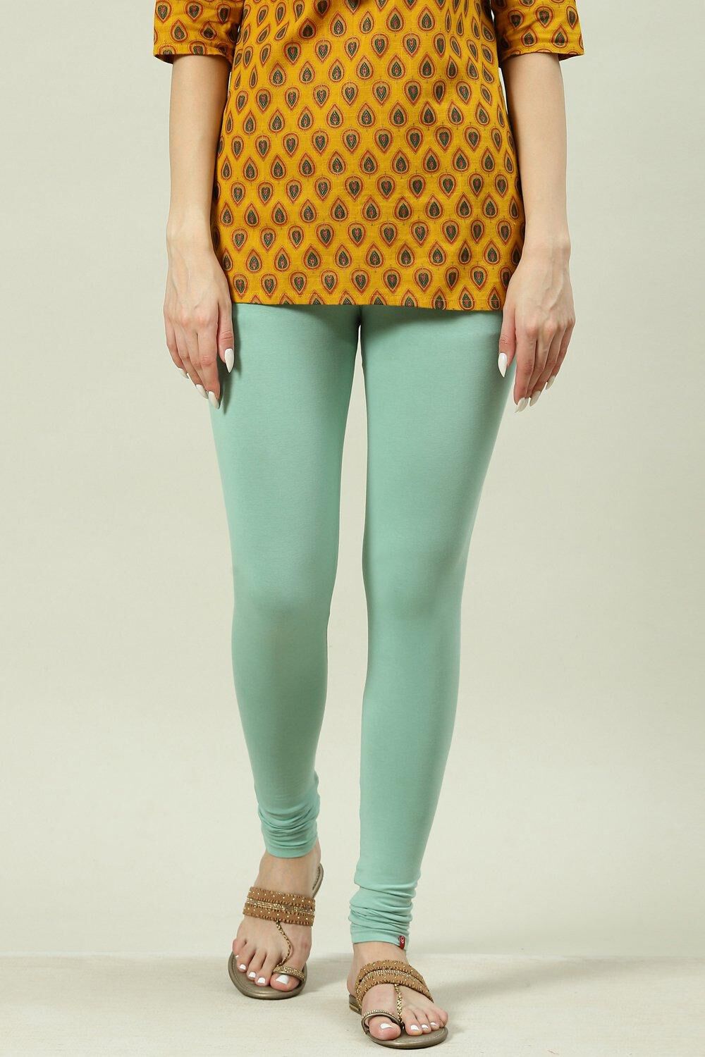 Sea Foam Cotton Blend Solid Churidar image number 2