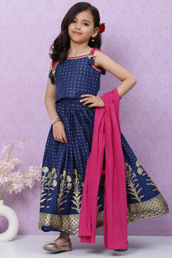 Blue Cotton Flared Lehenga Set image number 7