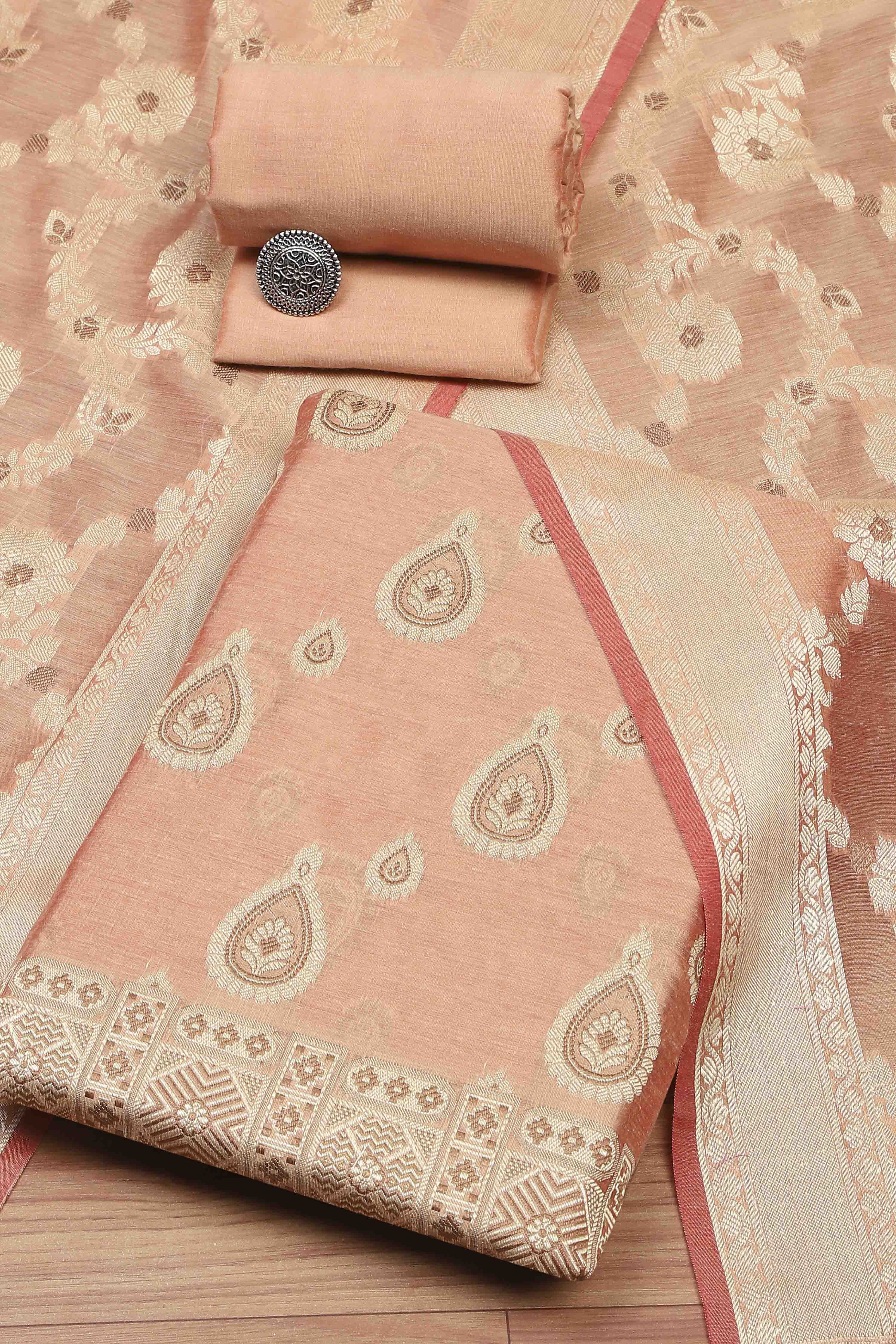 Red Chanderi  Unstitched Suit Set image number 0