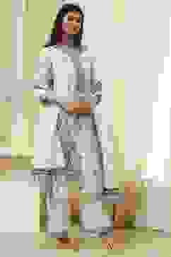 Off-White Embroidered Straight Suit Set image number 5