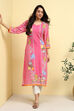 Pink Floral Printed Regular Fit Straight Kurta image number 0