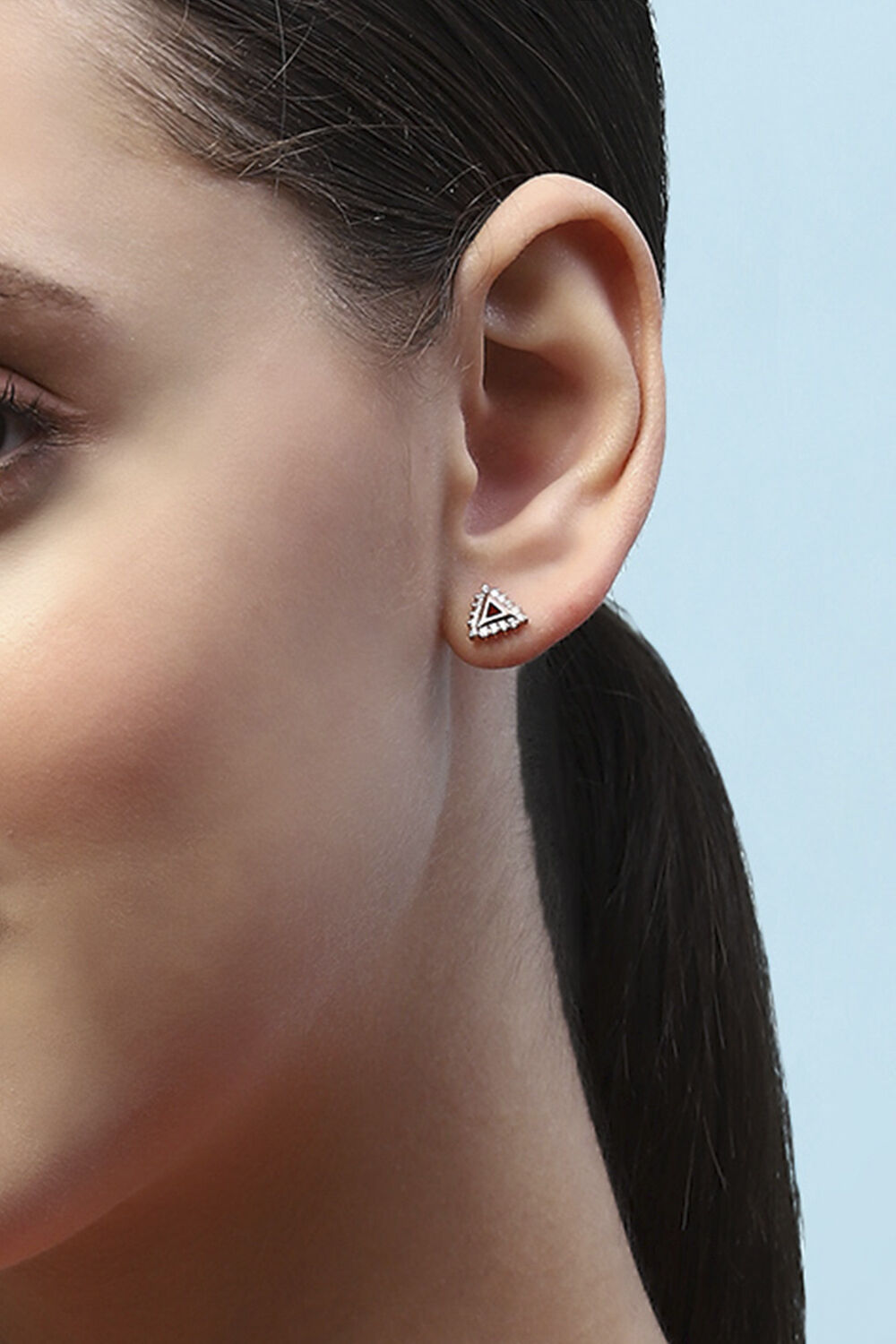 White Rose Gold-Plated Everyday Triangular Studs image number 3