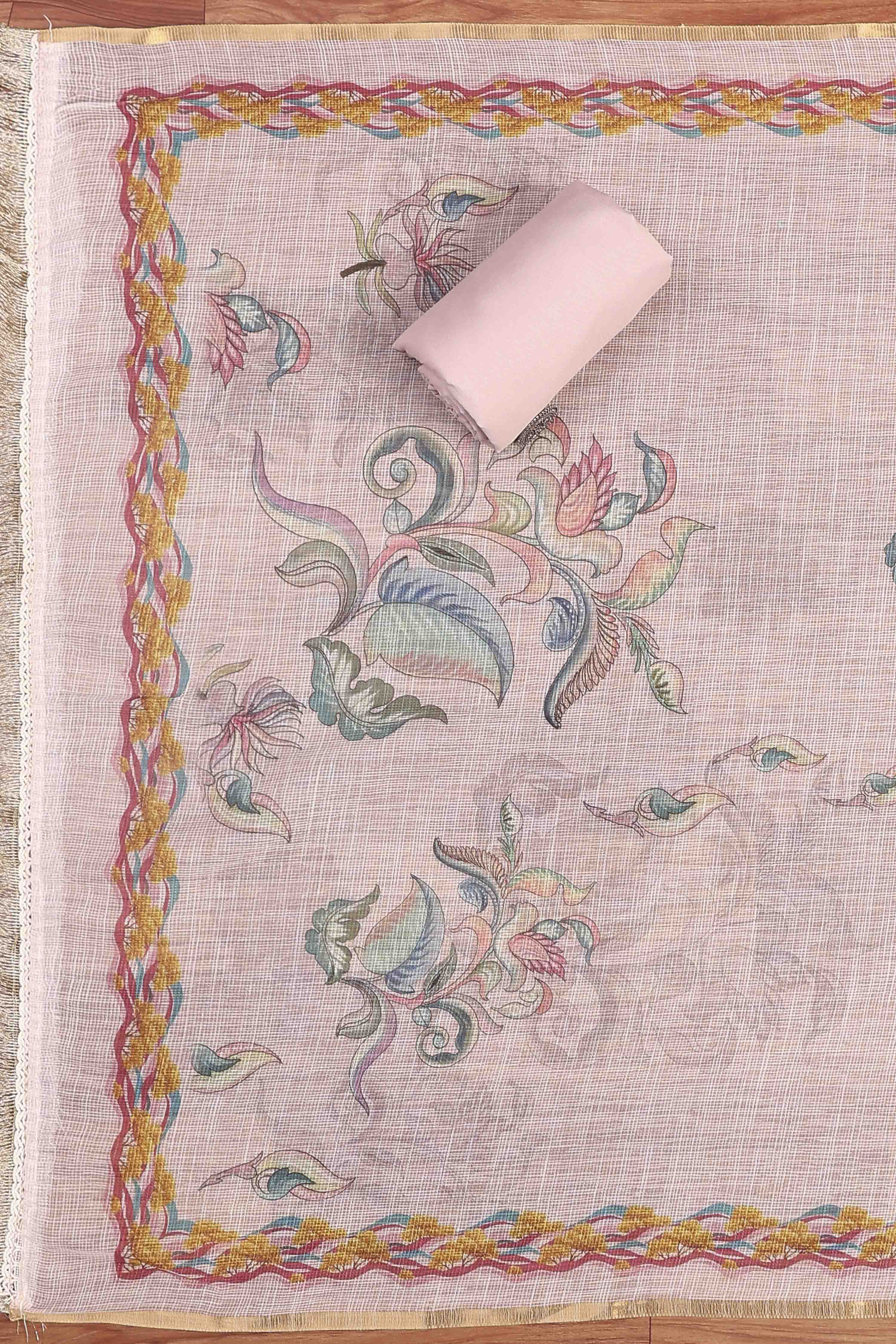 Peach Cotton Printed Unstitched Suit Set image number 3