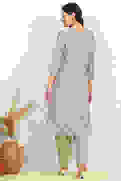 Grey Cotton Embroidered Unstitched Suit Set image number 5