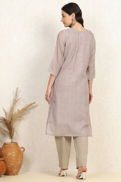 Grey Cotton Embroidered Unstitched Suit Set image number 5