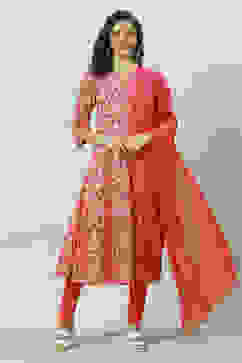 Red Cotton Kalidar Kurta Churidar Suit Set image number 0