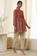 Orange Modal Printed Shirt-Style Short Kurta image number 4