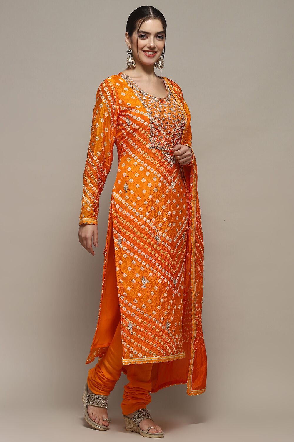 Orange Silk Blend Unstitched Suit set image number 7