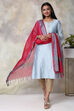Pink And Grey Art Silk Yarndyed Dupatta image number 2
