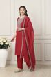 Red Poly Chanderi Yoke Embroidered Straight Suit Set image number 3
