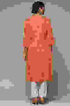 Orange Rayon Straight Printed Kurta image number 4