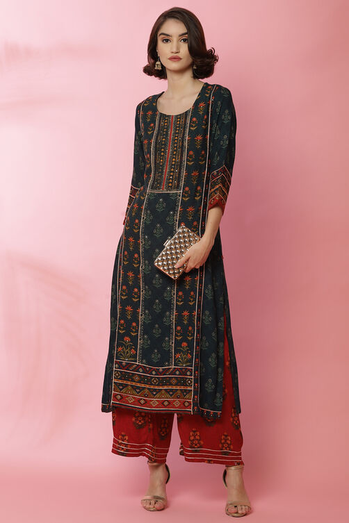 Rust LIVA Straight Printed Kurta image number 4
