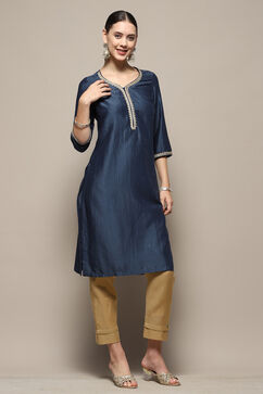 Blue Embellished Festive Straight Kurta image number 0
