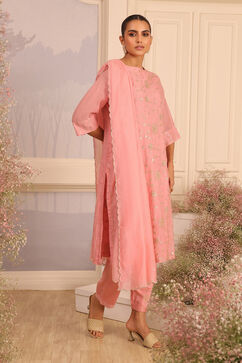 Pink Silk Embroidered Straight Suit Set image number 5
