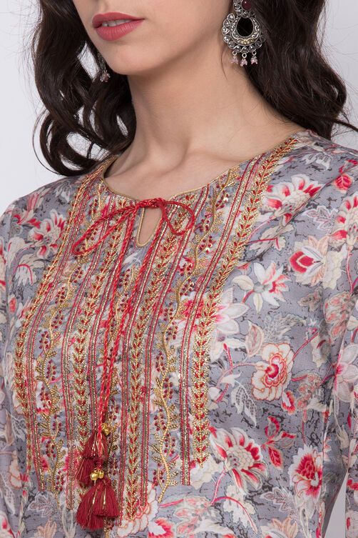 Grey Cotton Straight Kurta Churidar Suit Set image number 1