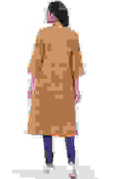 Orange Cotton A-Line Kurta image number 4