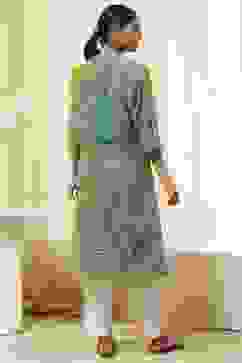 Blue Printed Pleated A-Line Kurta image number 3