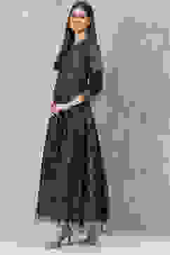 Black Cotton Flared Printed Dress image number 2