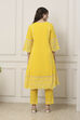 Yellow Cotton Schiffli Embroidered Kalidar Suit Set image number 5