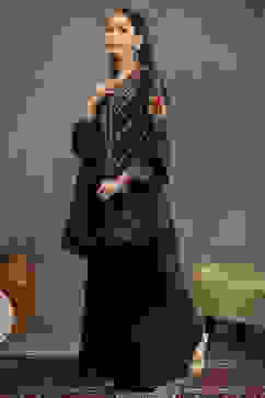 Rohit Bal Blue Silk Chanderi Floral Straight Suit Set image number 3