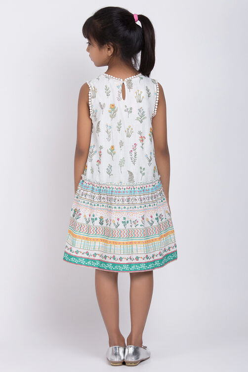 White Cotton A-Line Printed Dress image number 4