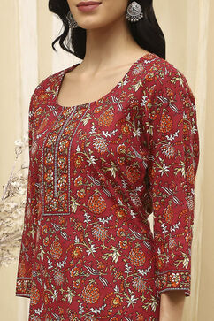 Brown and White Cotton Screen Print Unstitched Suit Set image number 2