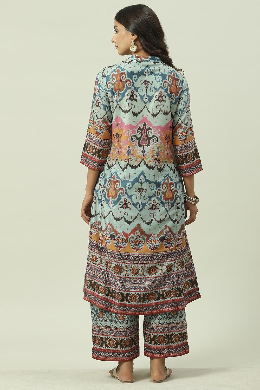 Beige Cotton Blend Asymmetric Printed Kurta Suit Set image number 4