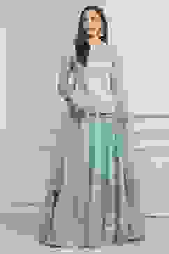 Powder Blue Cotton Printed Lehenga Set image number 6