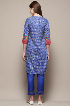 Blue Cotton Straight Kurta Slim Pant Suit Set image number 5