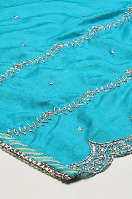 Blue Modal Machine Embroidered Unstitched Suit Set image number 4