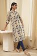 Beige Printed A-Line Kurta image number 0