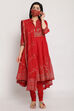 Red Art Silk Anarkali Kurta Churidar Suit Set image number 0