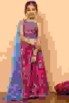 Pink Poly Chanderi Floral Printed Lehenga Set image number 6