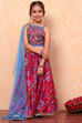 Pink Poly Chanderi Floral Printed Lehenga Set image number 6