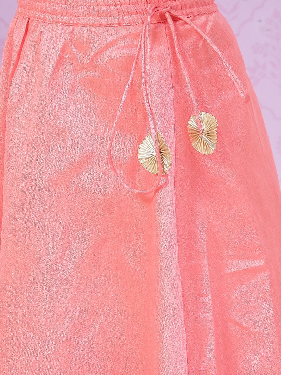 Peach Art Silk Girls Lehenga Set image number 2
