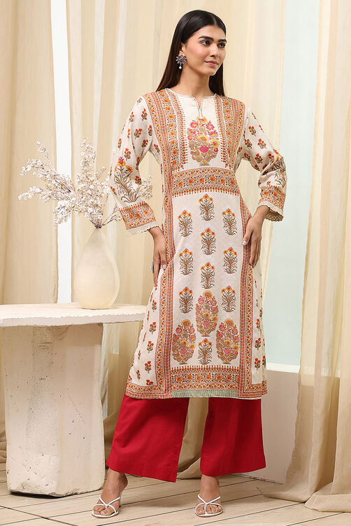Green Printed Straight Kurta image number 5