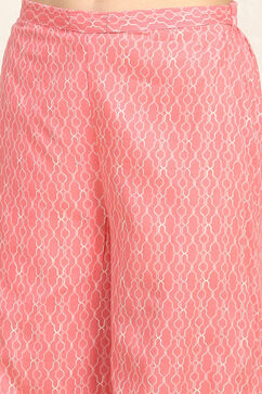 Pink Cotton Screen Print Unstitched Suit Set image number 3
