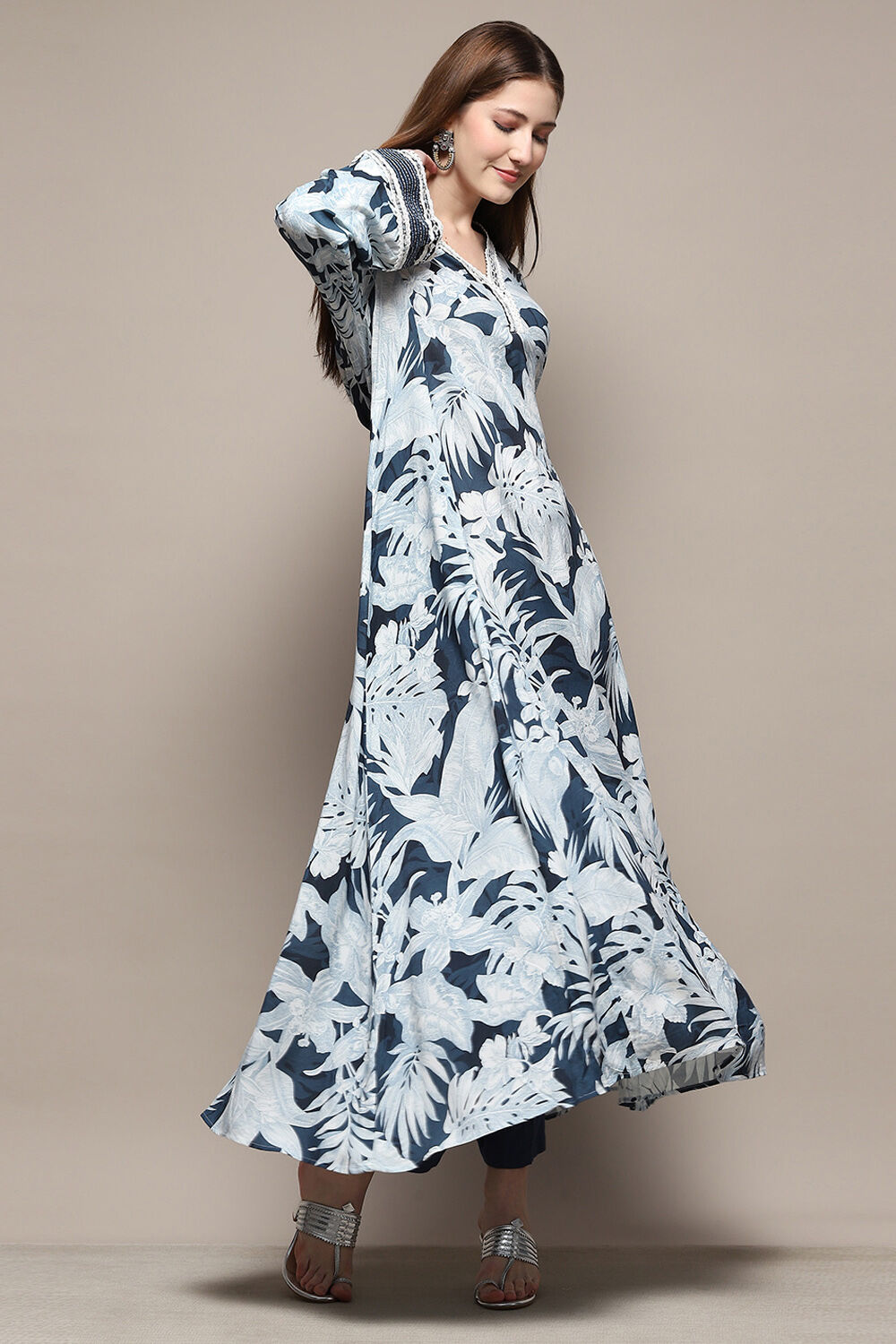 Navy Rayon Jalabiya Kaftan image number 5