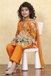 Orange Cotton Straight Printed Suit Set