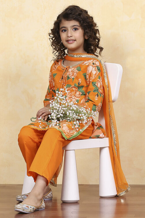 Blue Cotton Straight Printed Suit Set image number 0
