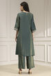 Green Viscose Rayon Straight Solid Suit Set image number 3