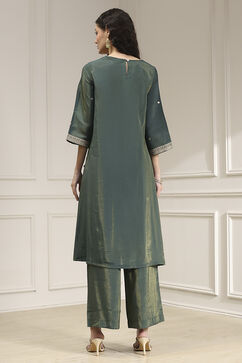 Green Viscose Rayon Straight Solid Suit Set image number 3
