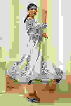 White and Black Cotton Printed Anarkali Kurta Set image number 0