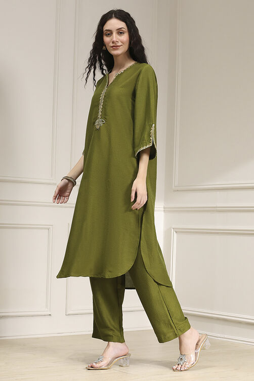 Indigo Blue Dyed Straight Kurta Set image number 3