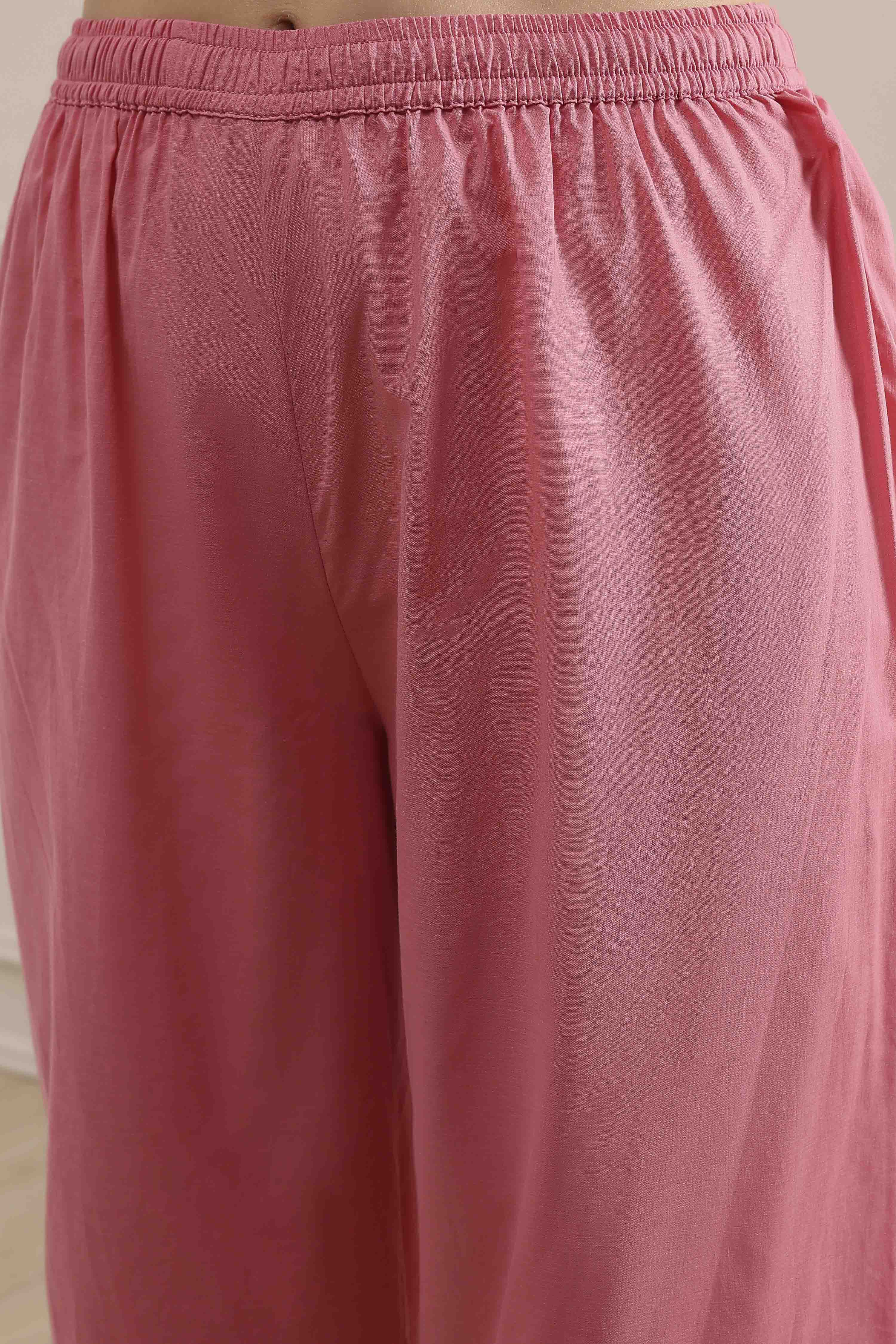 Light Pink Cotton Straight Suit Set image number 2