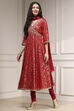 Off White Cotton Anarkali Printed Suit Set image number 3