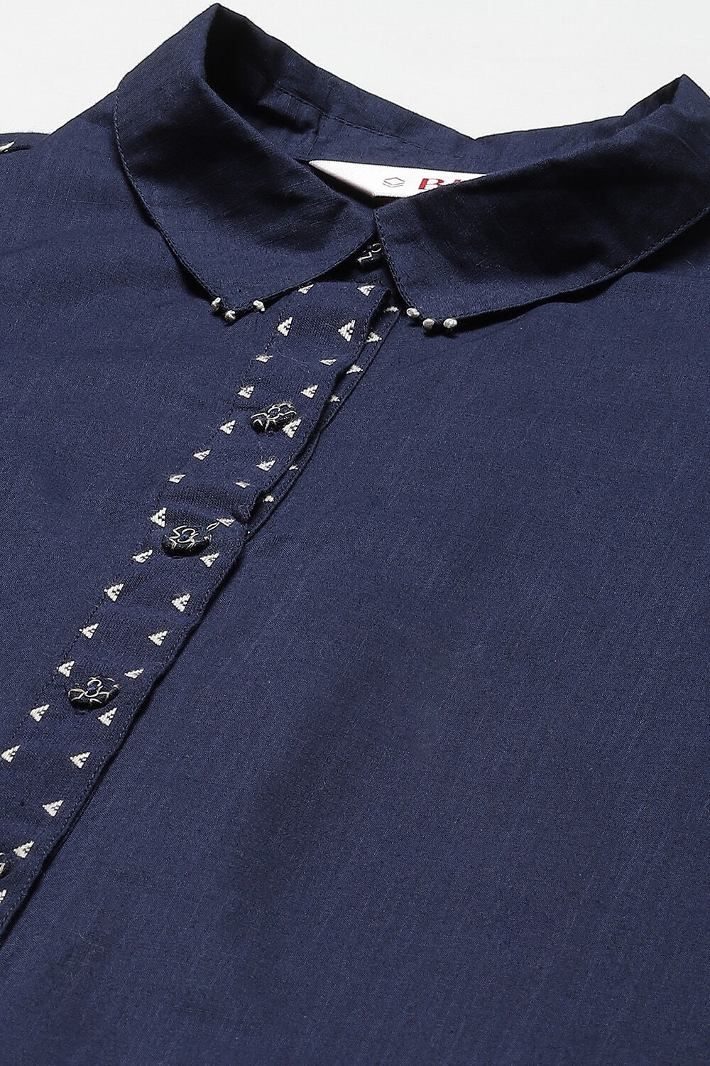 Navy Cotton Straight Fusion Yarndyed Kurta Set image number 1