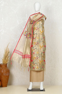 Gold Tissue Machine Embroidered Unstitched Suit Set image number 4